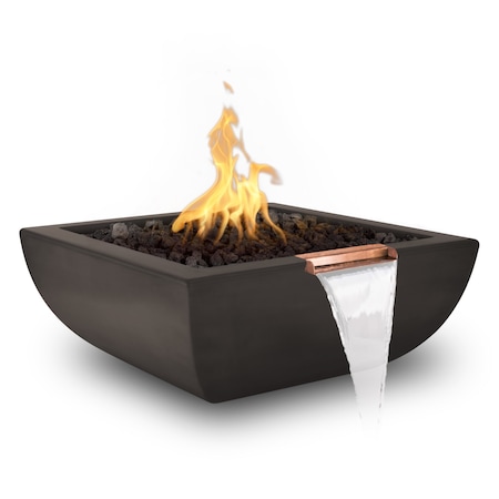 The Outdoor Plus 30 Square Avalon Fire & Water Bowl, GFRC Concrete, Chocolate, Match Lit w/Flame Sense, Liquid Propane OPT-AVLFW30FSML-CHC-LP